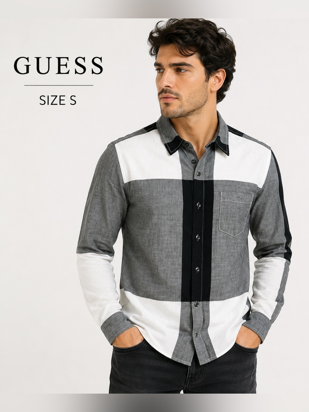 Guess Black and White Casual Button Down Shirt/size S